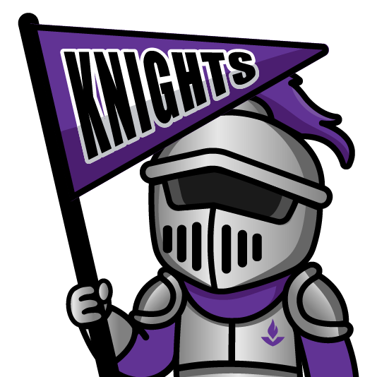 Duke holding a Knights banner